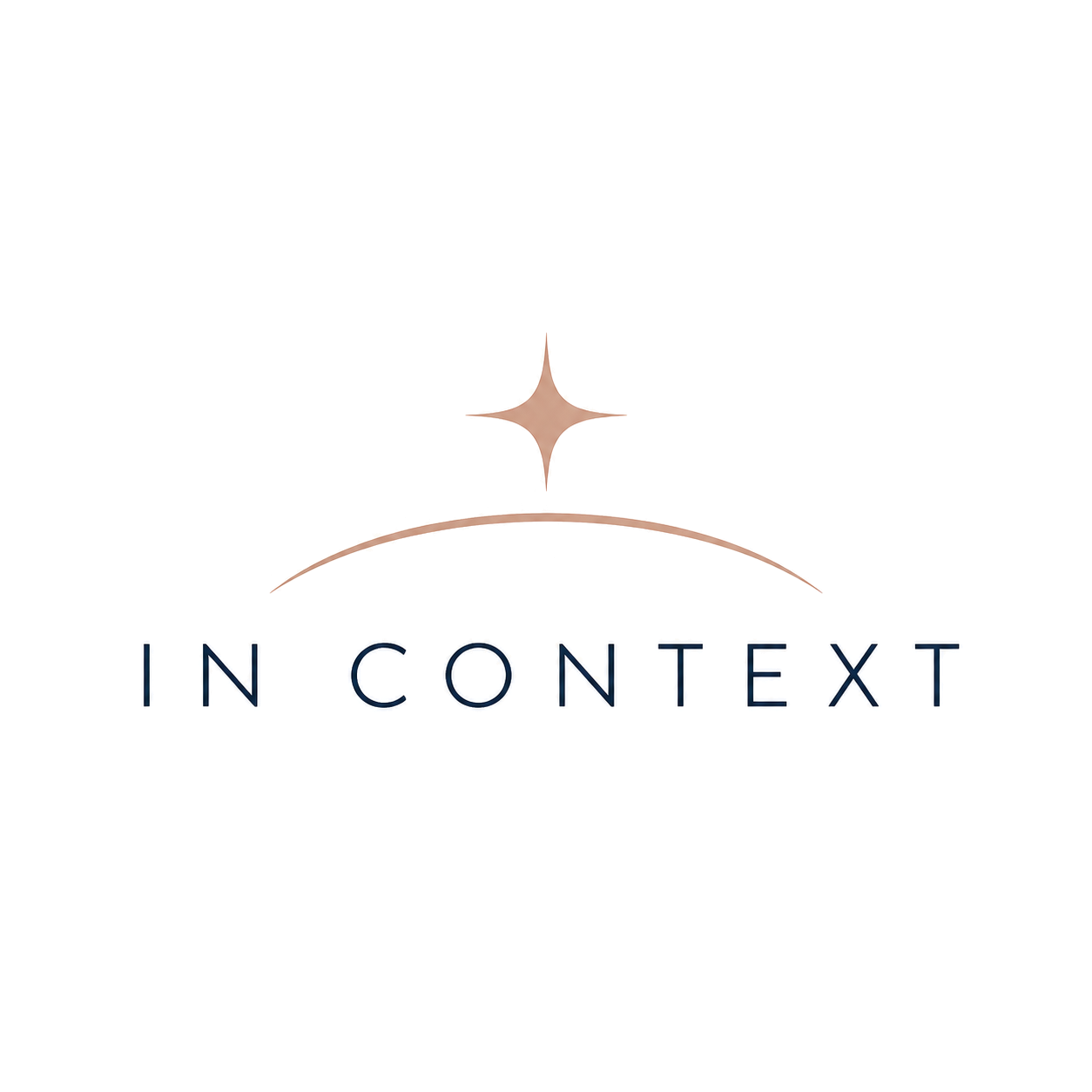In Context logo with a rose gold four point star and arc